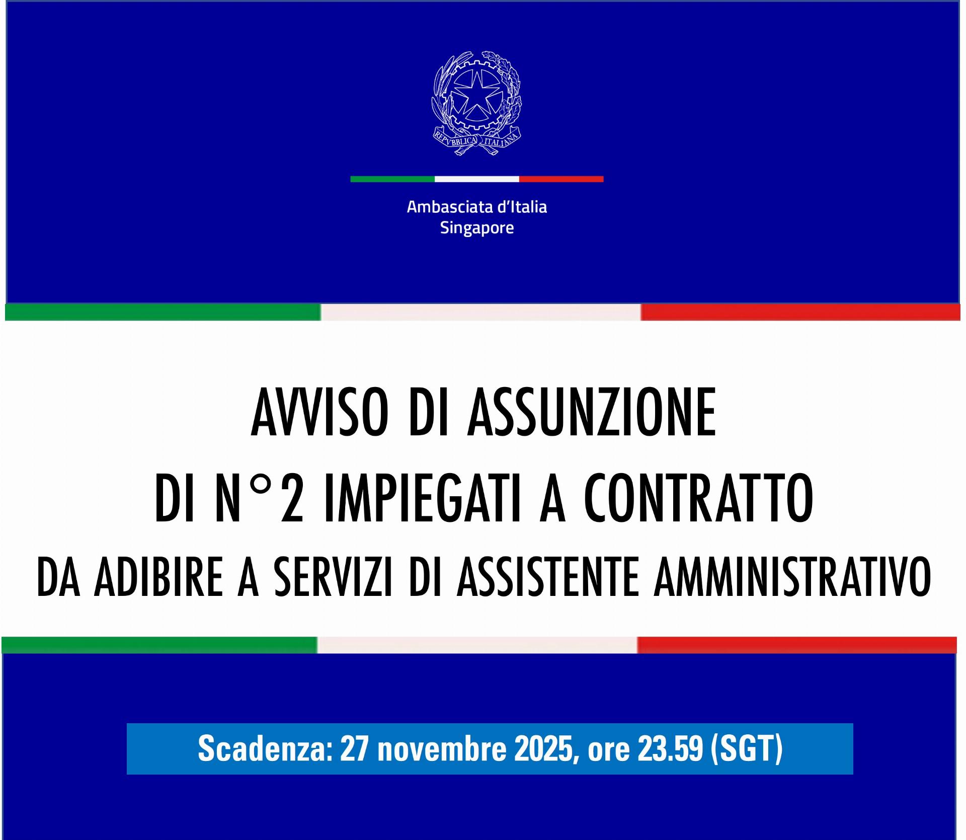 Avviso di Assunzione 2 Assistenti Amministrativi